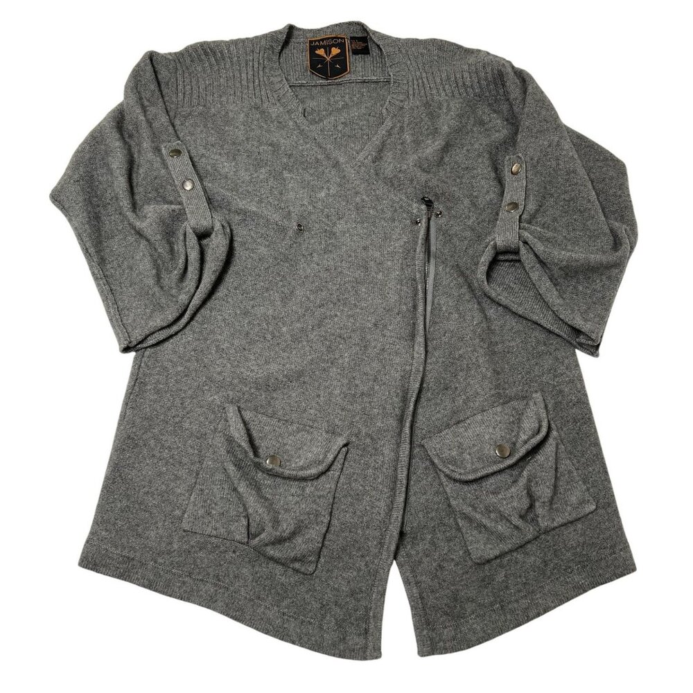 Jamison Wool Cashmere Zip Cardigan in Grey